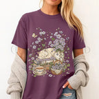 Sleeping Cat Purple Wildflower T-Shirt - Berry / S - T-Shirt