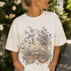Sleeping Cat Purple Wildflower T-Shirt - Ivory / S - T-Shirt