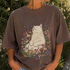 Sleeping Cat Flower T-shirt