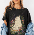 Sleeping Cat Flower T-shirt
