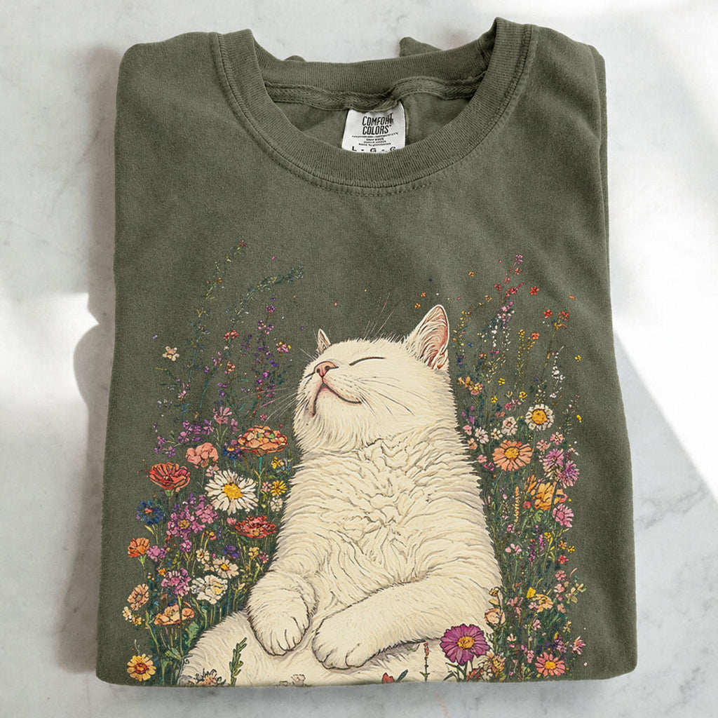 Sleeping Cat Flower T-shirt