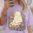 Sleeping Cat Flower T-shirt