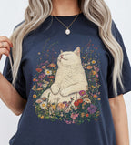 Sleeping Cat Flower T-shirt