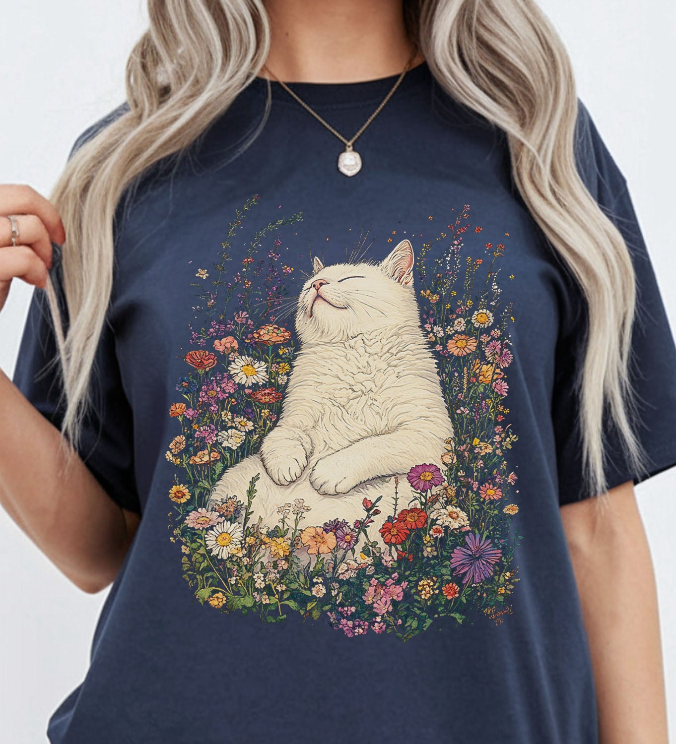 Sleeping Cat Flower T-shirt