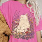 Sleeping Cat Flower T-shirt