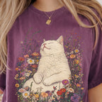 Sleeping Cat Flower T-shirt