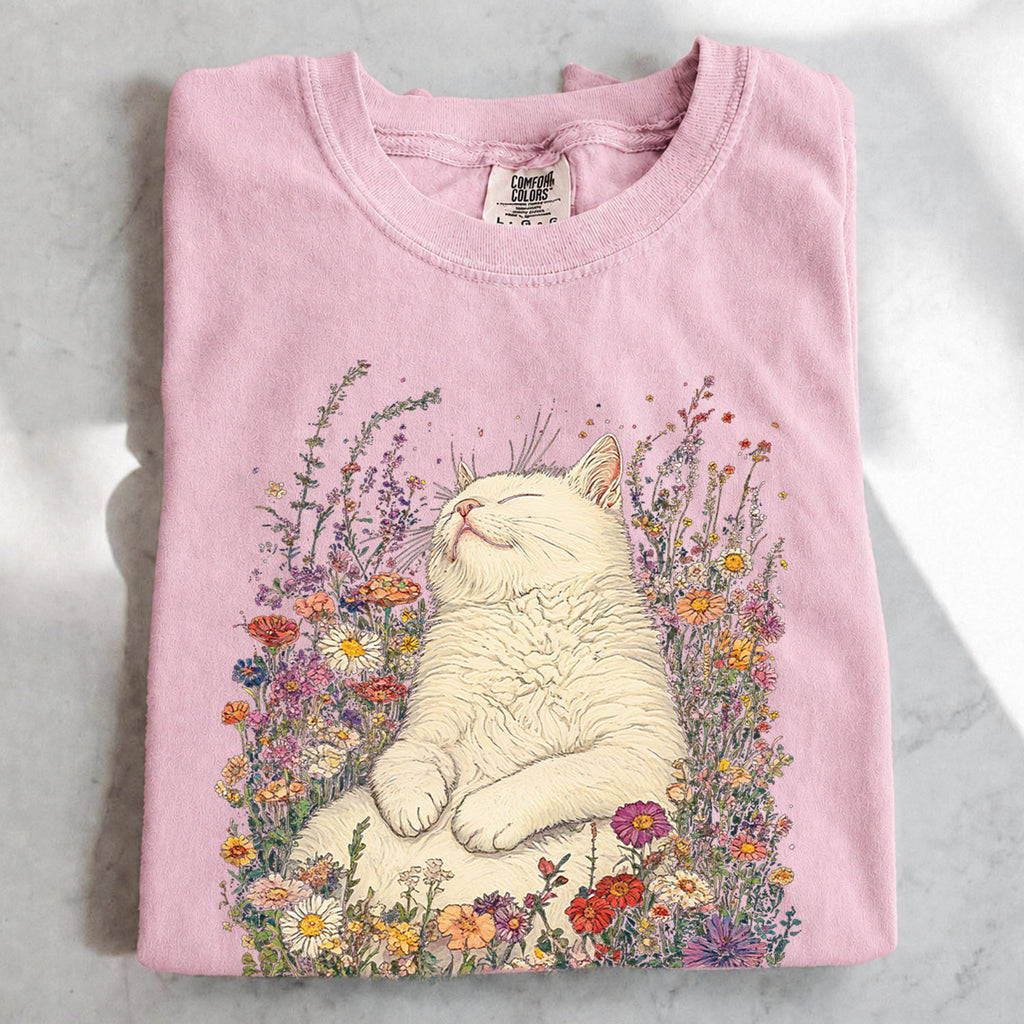 Sleeping Cat Flower T-shirt