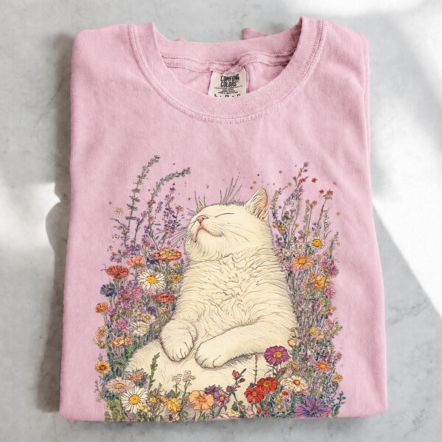 Sleeping Cat Flower T-shirt