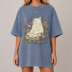 Sleeping Cat Flower T-shirt