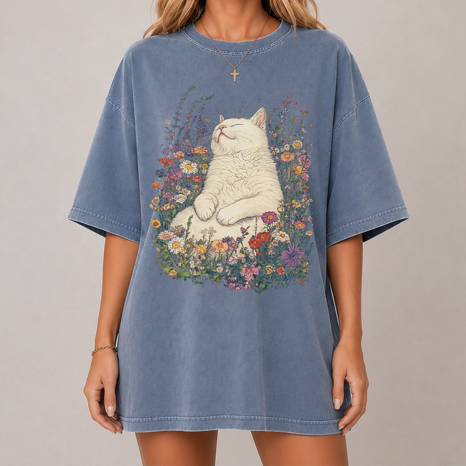 Sleeping Cat Flower T-shirt
