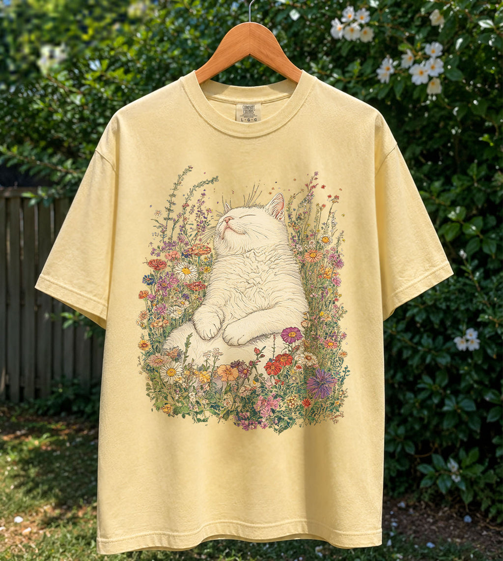 Sleeping Cat Flower T-shirt