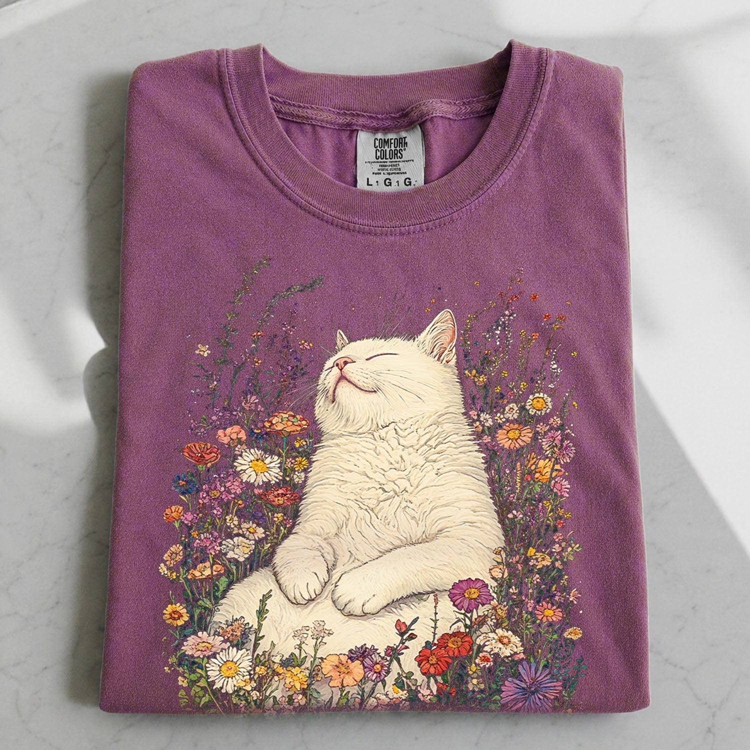 Sleeping Cat Flower T-shirt