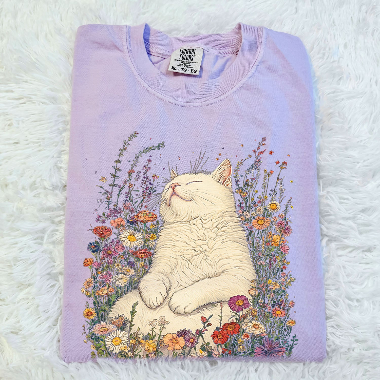 Sleeping Cat Flower T-shirt
