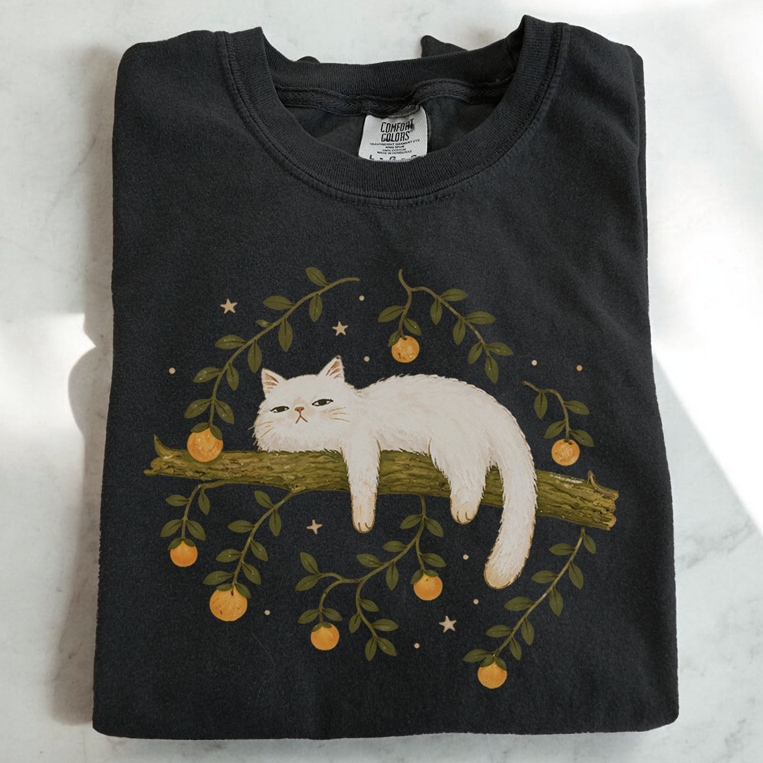 Sleepy White Cat T-Shirt