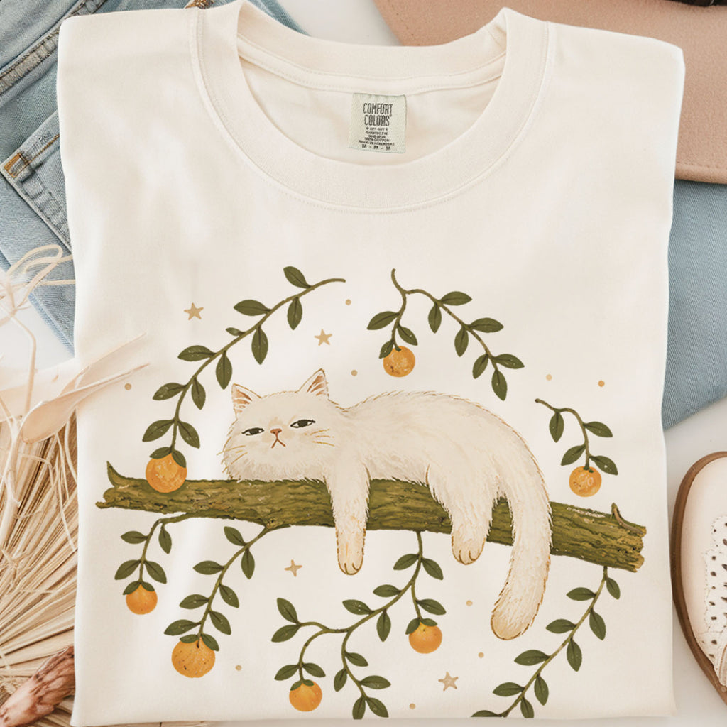 Sleepy White Cat T-Shirt