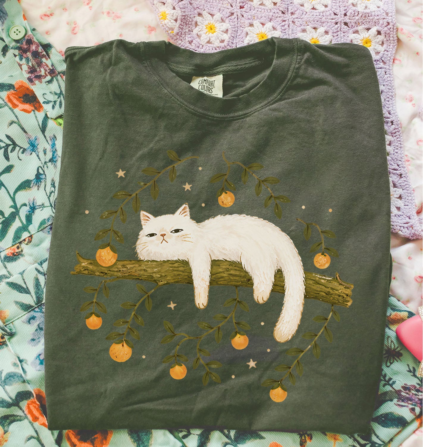 Sleepy White Cat T-Shirt