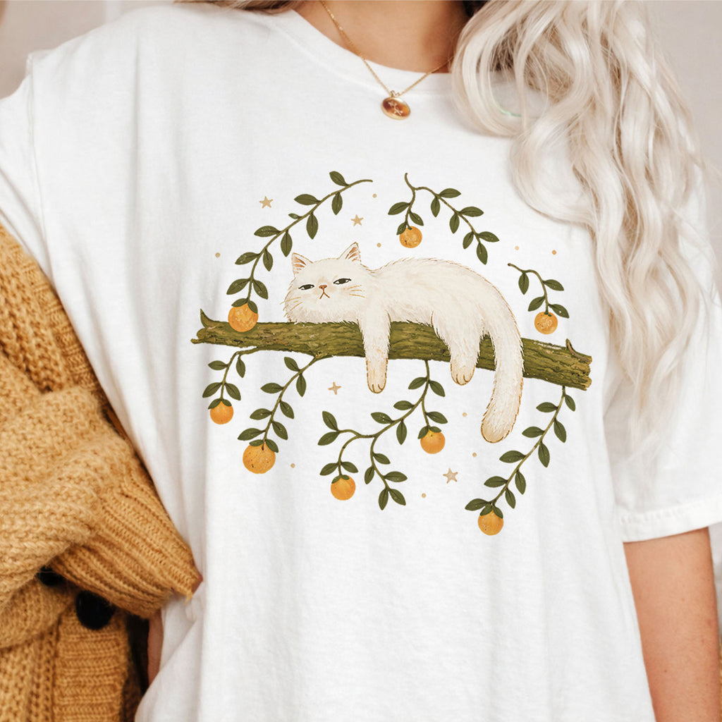 Sleepy White Cat T-Shirt