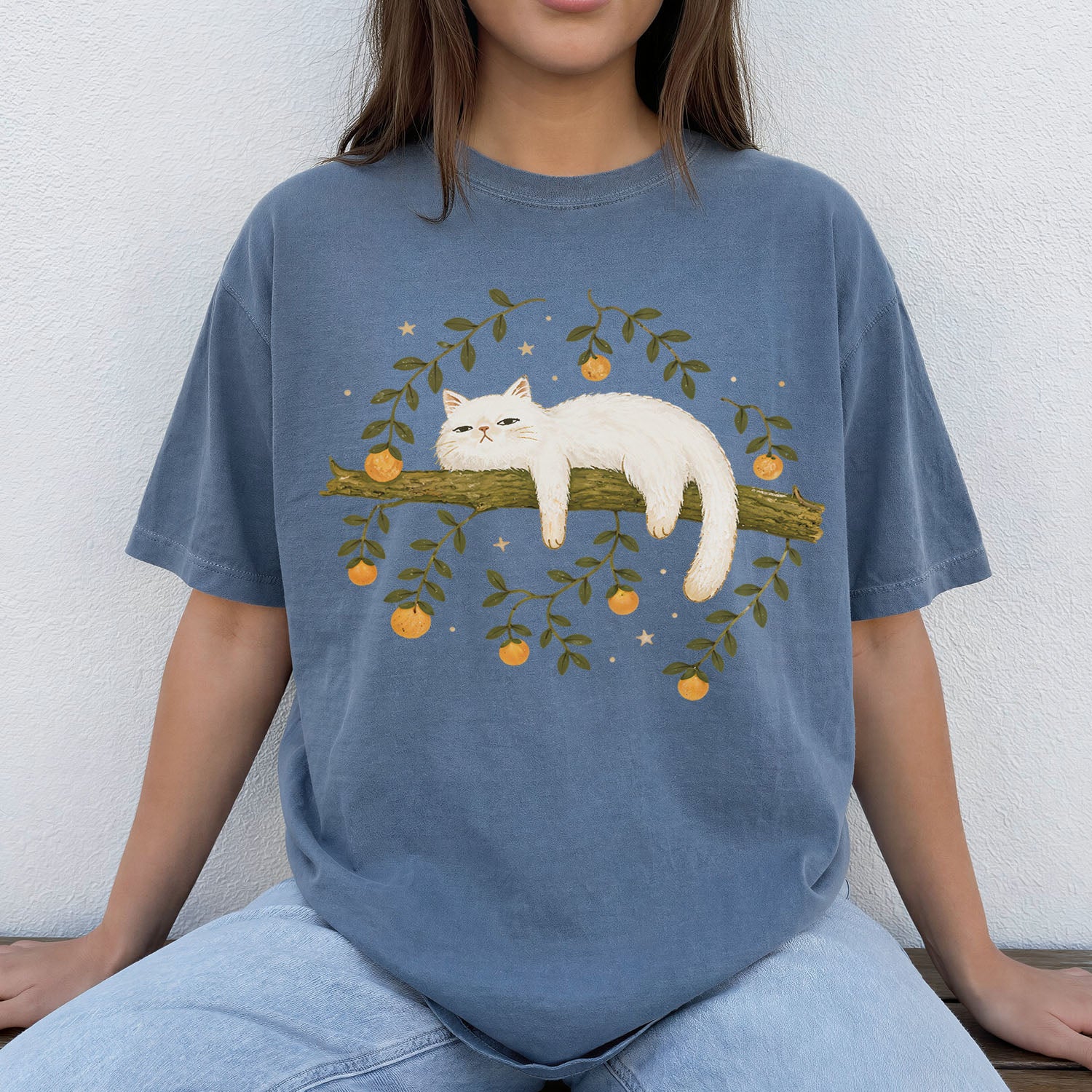 Sleepy White Cat T-Shirt