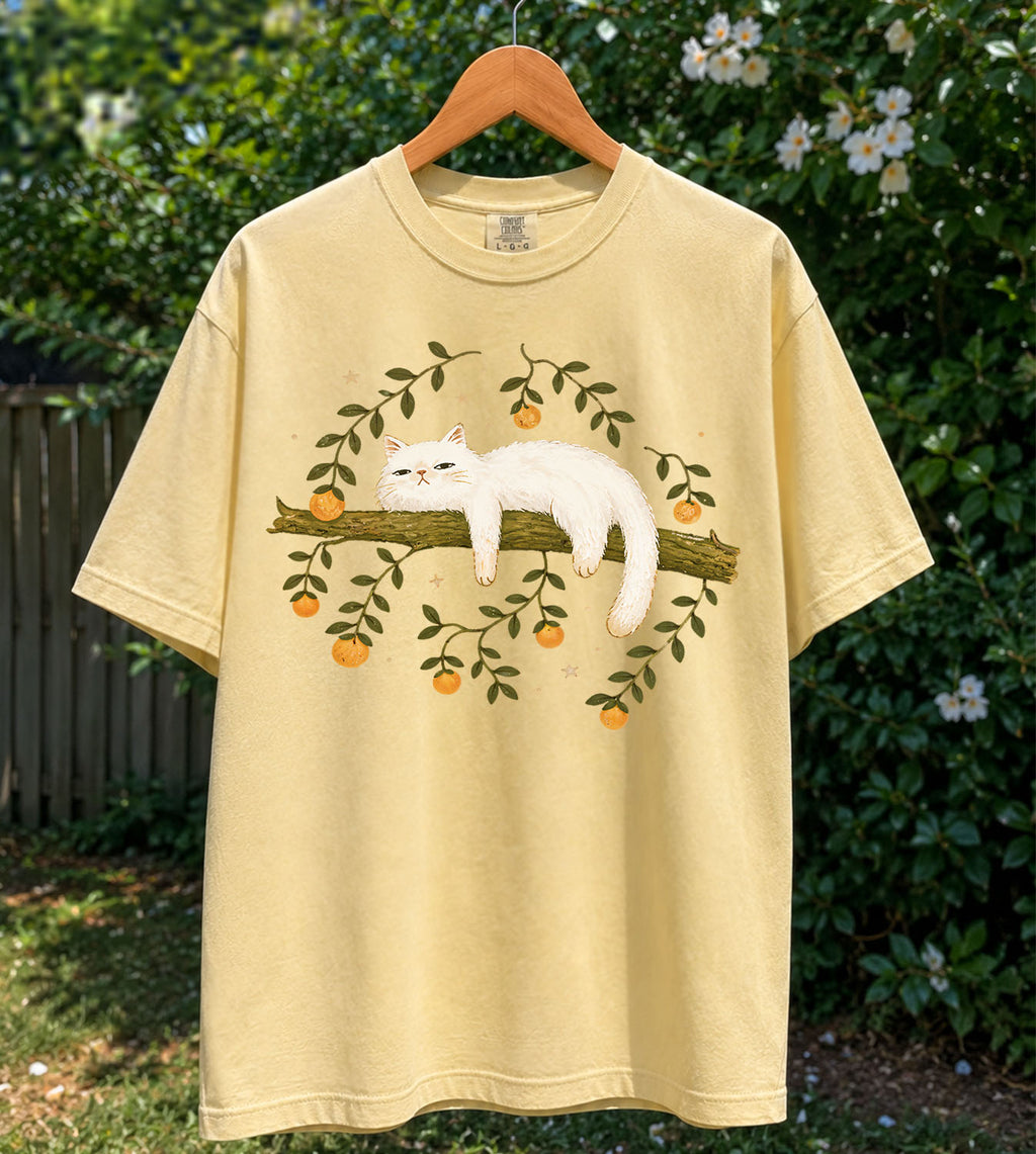Sleepy White Cat T-Shirt