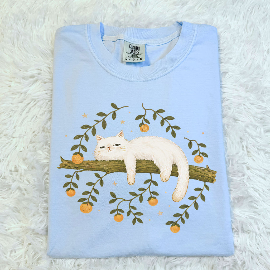 Sleepy White Cat T-Shirt