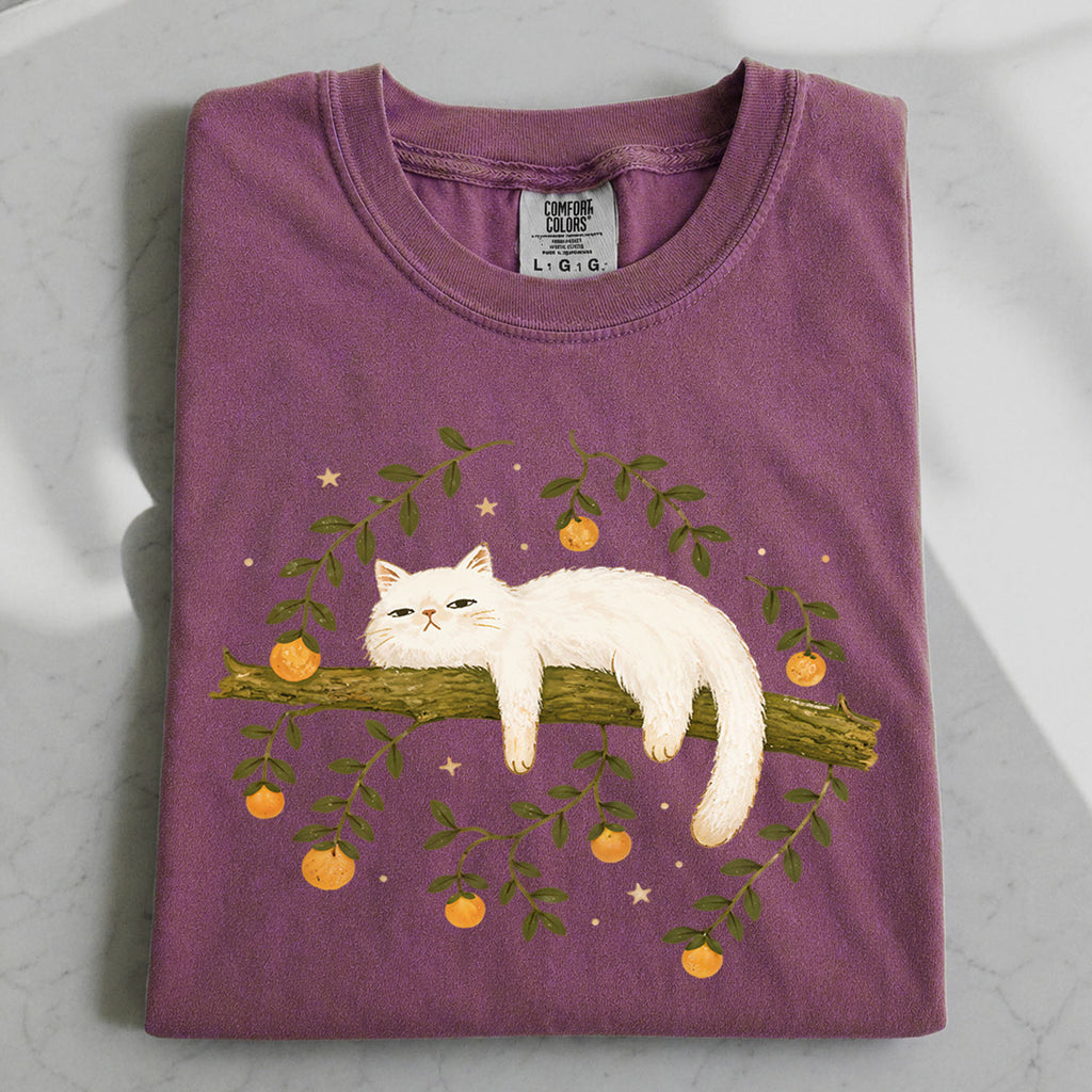 Sleepy White Cat T-Shirt