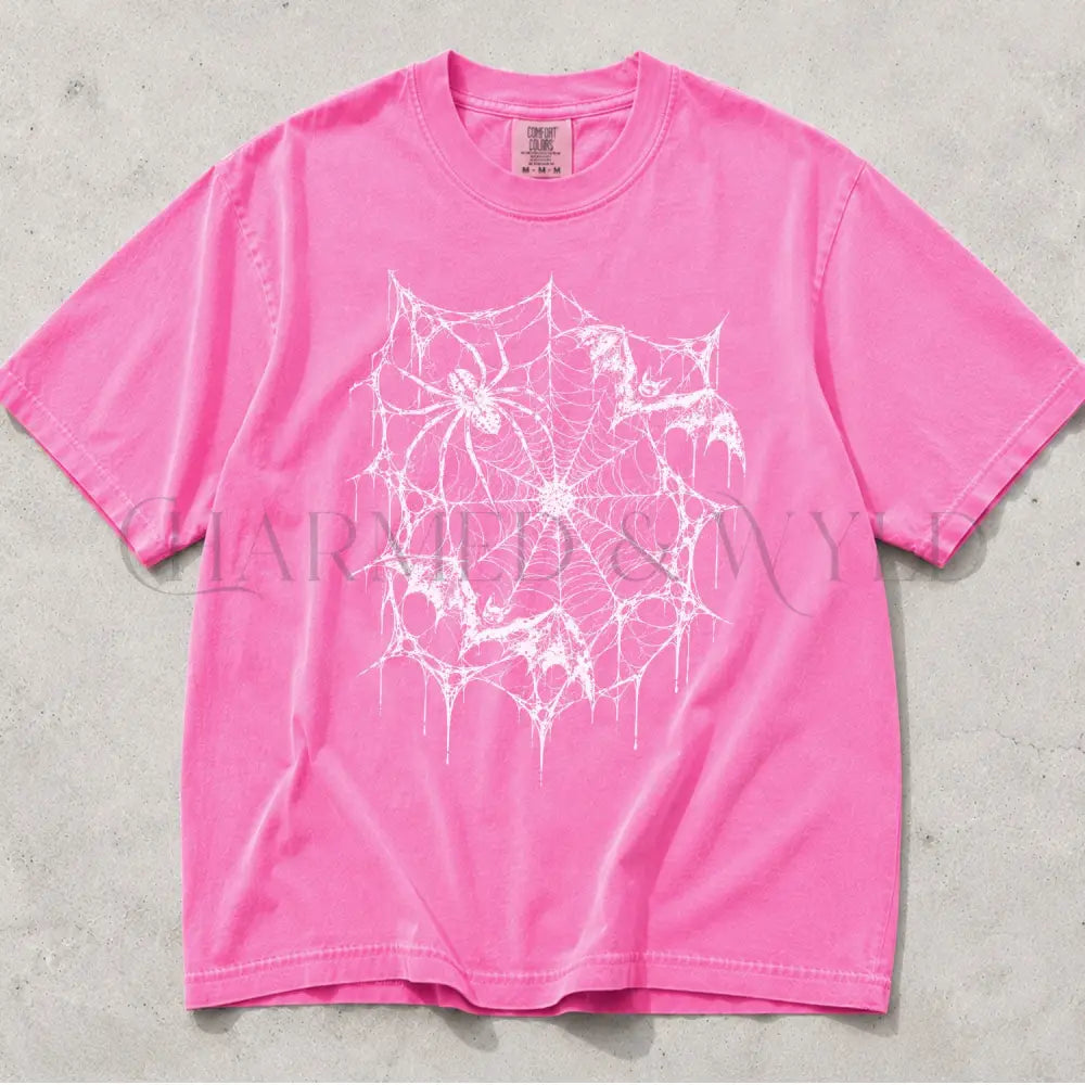 Spider Web Bat Comfort Colors T-Shirt - Neon Pink / S - T-Shirt