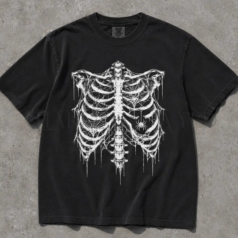 Spider Web Ribcage Comfort Colors T-Shirt - Black / S - T-Shirt