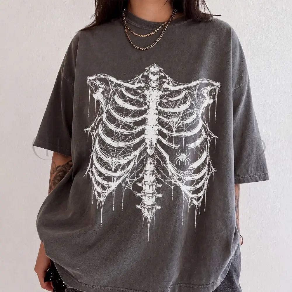 Spider Web Ribcage Comfort Colors T-Shirt - Pepper / S - T-Shirt