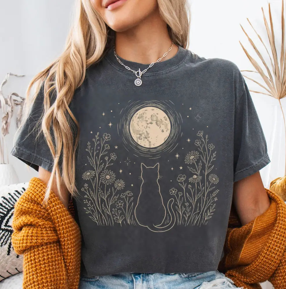 Stargazing Cat Moon T-Shirt - T-Shirt