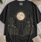 Stargazing Cat Moon T-Shirt - Black / S - T-Shirt