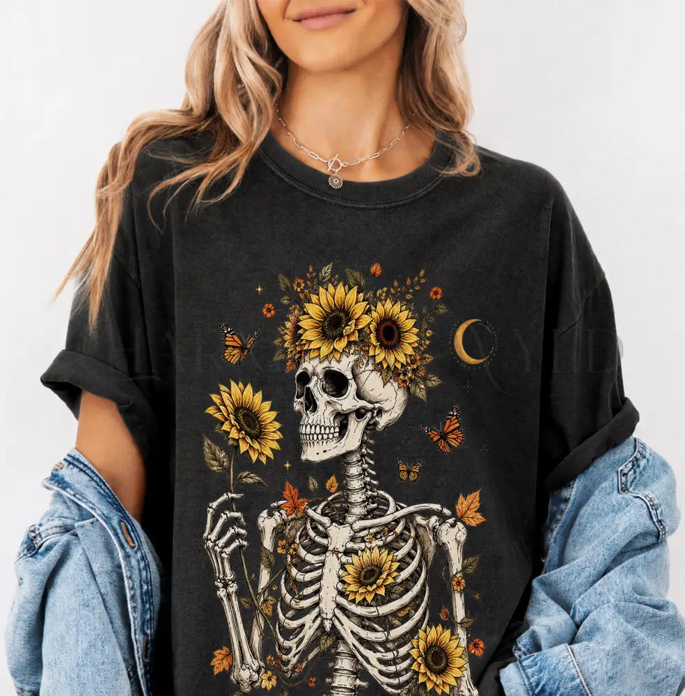 Sunflower Soul Skeleton T-Shirt - Black / S - T-Shirt