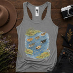 Swimming Cats in Pond Racerback Tank Top - Heather Grey / S - Tank Top
