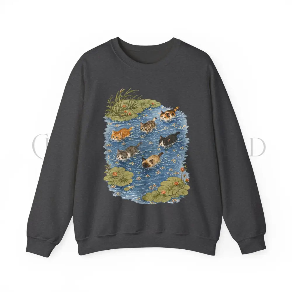 Swimming Cats in Pond Sweatshirt - Dark Heather / S - Sweatshirt