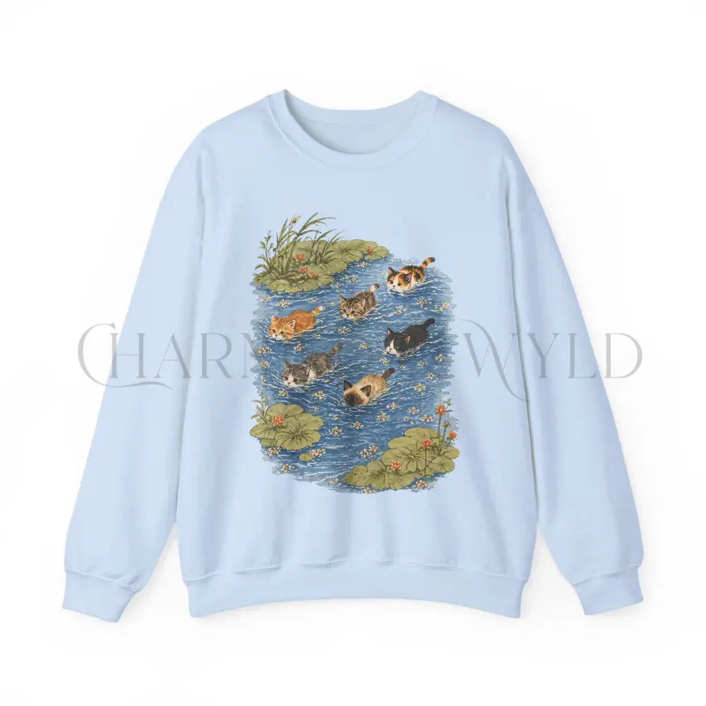 Swimming Cats in Pond Sweatshirt - Light Blue / S - Sweatshirt