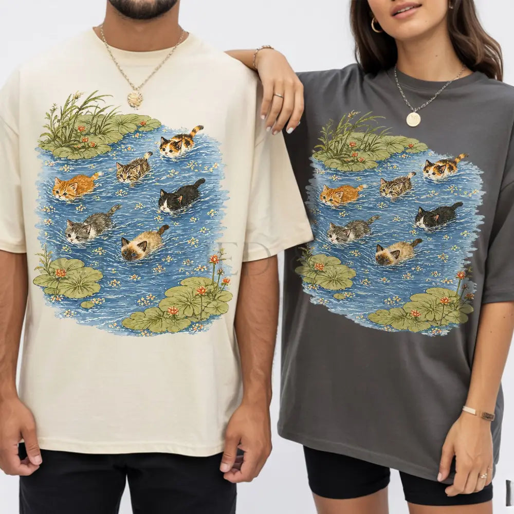 Swimming Cats in Pond T-Shirt - T-Shirt