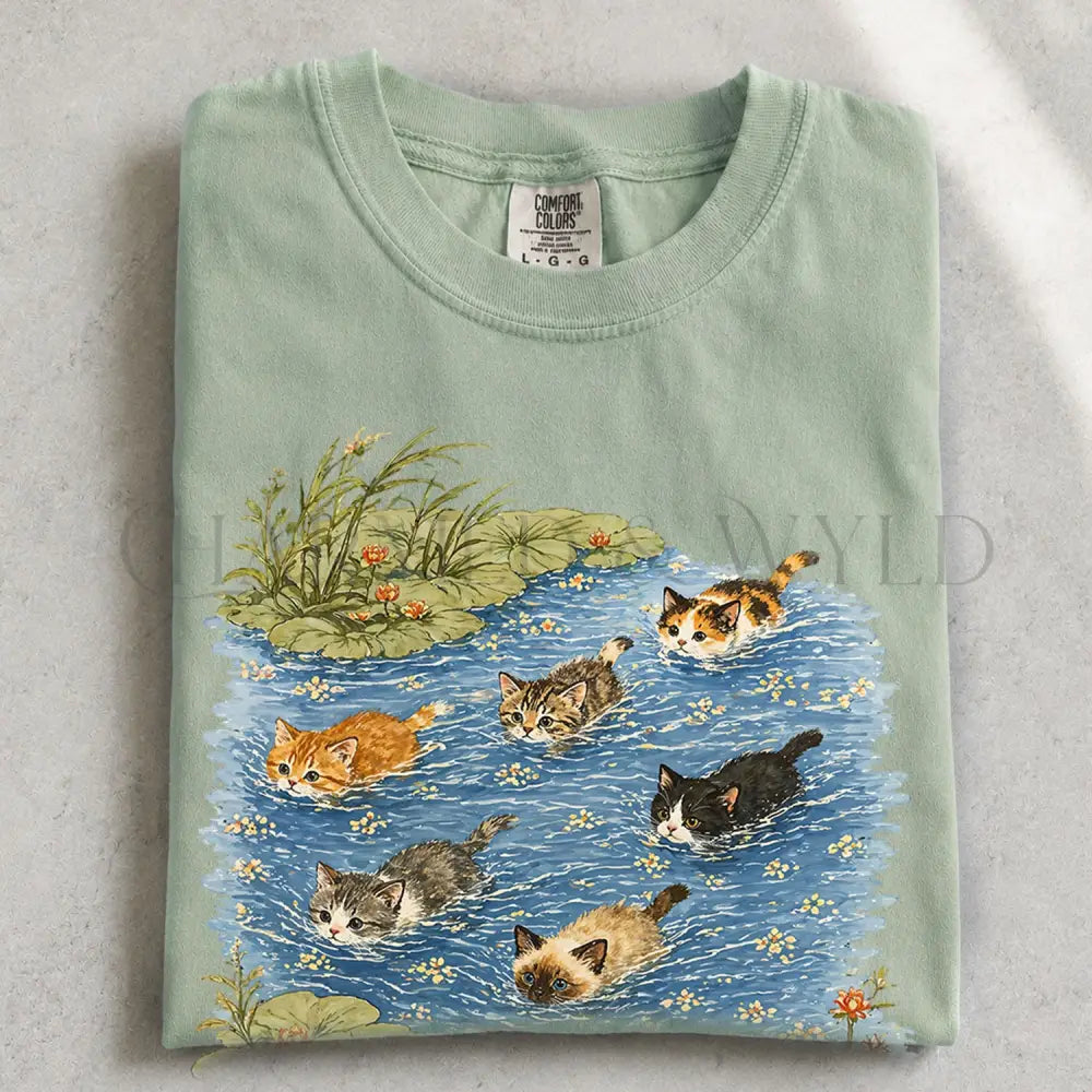 Swimming Cats in Pond T-Shirt - Bay / S - T-Shirt