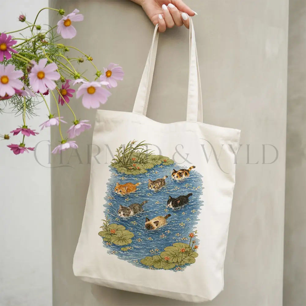 Swimming Cats in Pond Tote Bag - Bags