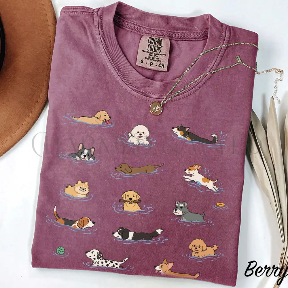 Swimming Dogs Comfort Colors T-Shirt - Berry / S - T-Shirt