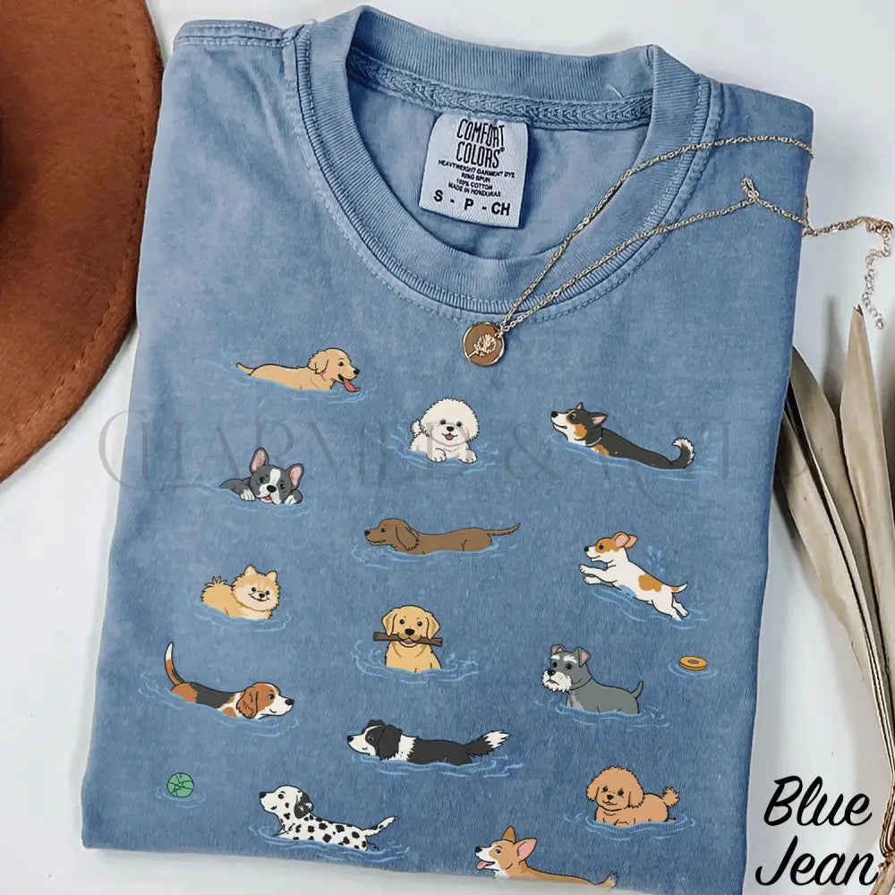 Swimming Dogs Comfort Colors T-Shirt - Blue Jean / S - T-Shirt