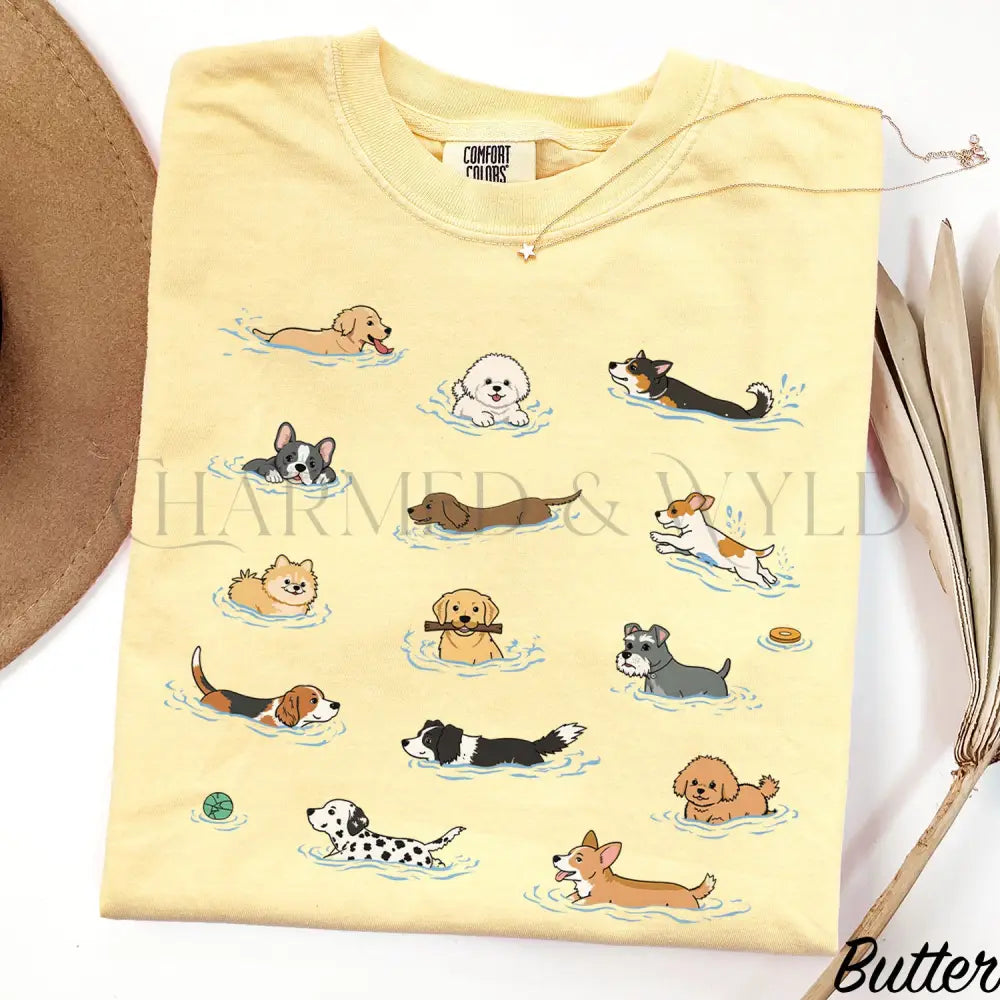 Swimming Dogs Comfort Colors T-Shirt - Butter / S - T-Shirt