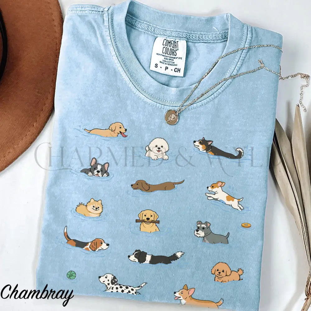 Swimming Dogs Comfort Colors T-Shirt - Chambray / S - T-Shirt