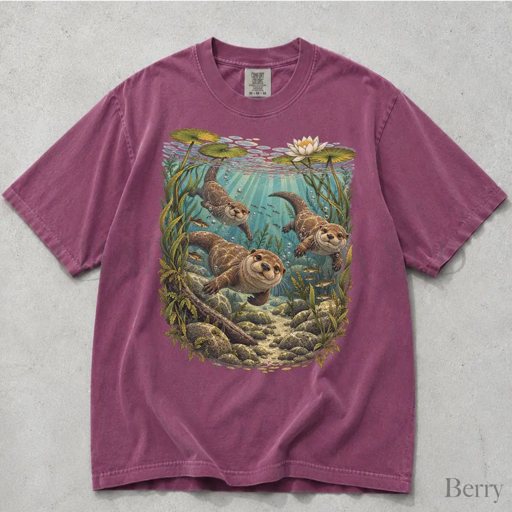 Swimming Otter Comfort Colors T-Shirt - Berry / S - T-Shirt