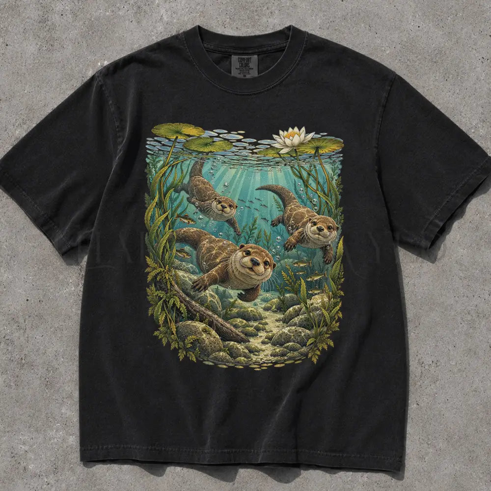 Swimming Otter Comfort Colors T-Shirt - Black / S - T-Shirt