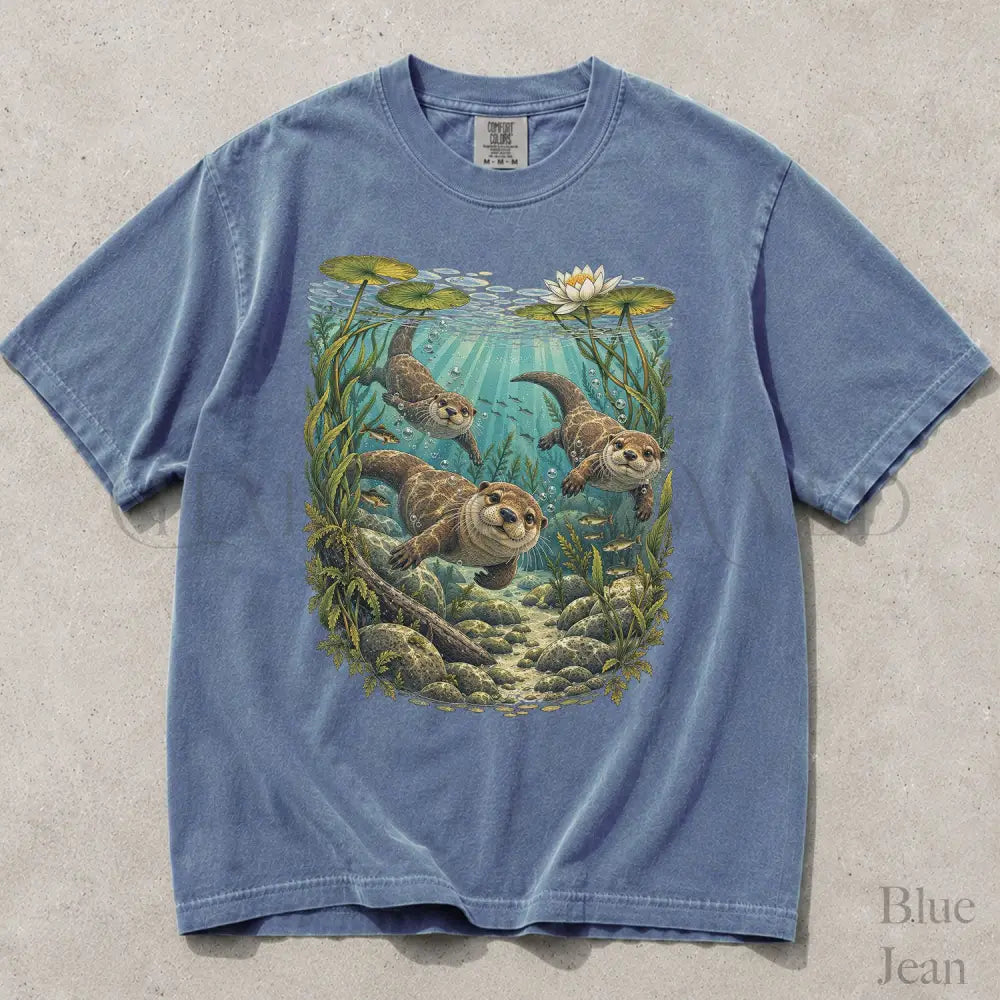 Swimming Otter Comfort Colors T-Shirt - Blue Jean / S - T-Shirt