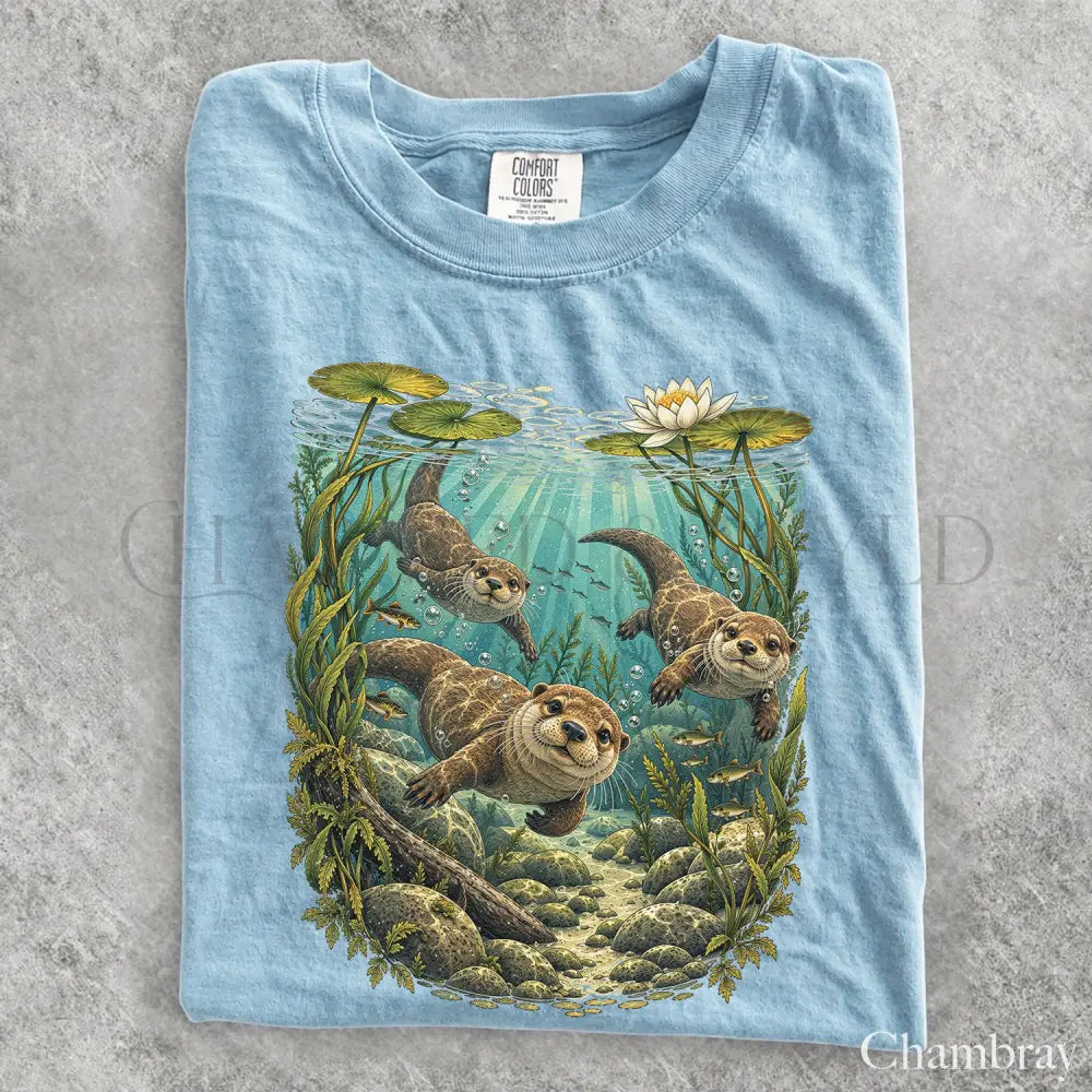Swimming Otter Comfort Colors T-Shirt - Chambray / S - T-Shirt