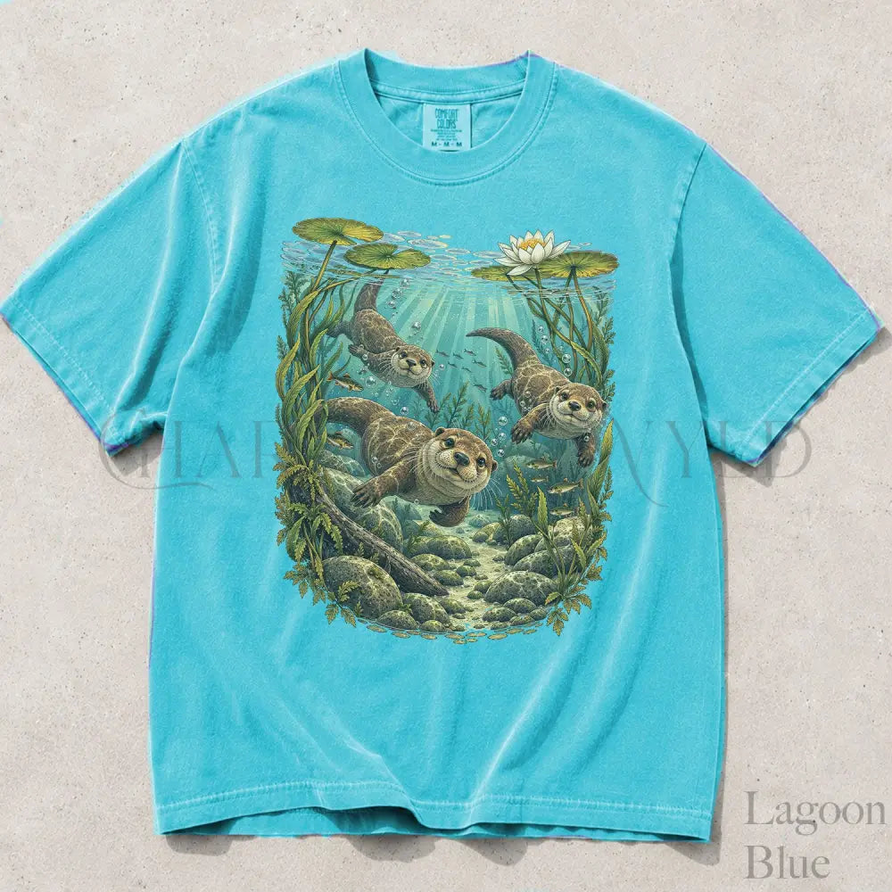 Swimming Otter Comfort Colors T-Shirt - Lagoon Blue / S - T-Shirt