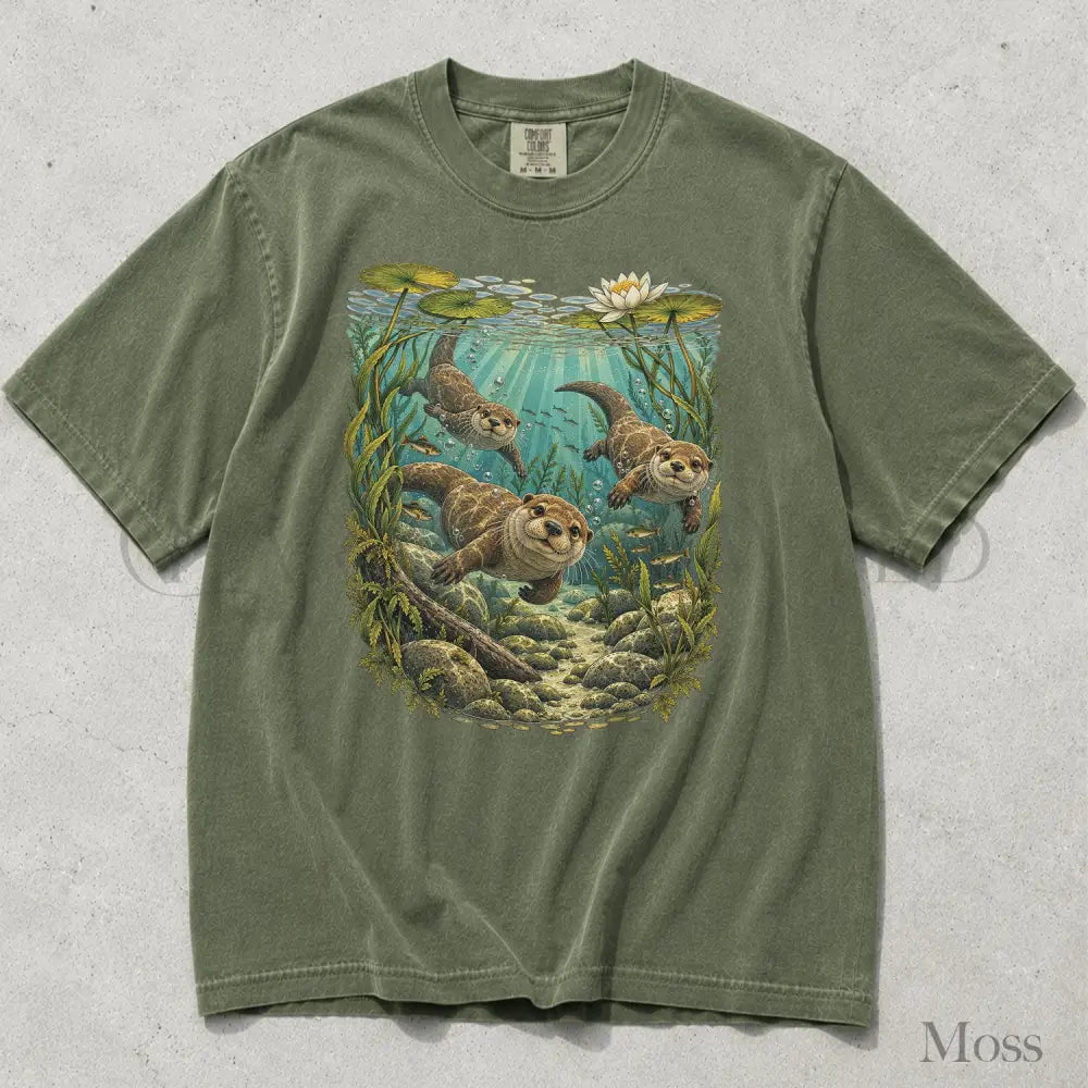 Swimming Otter Comfort Colors T-Shirt - Moss / S - T-Shirt