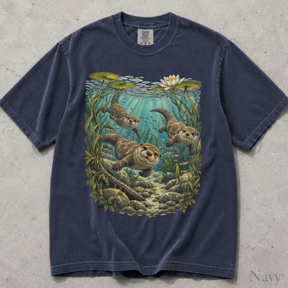 Swimming Otter Comfort Colors T-Shirt - Navy / S - T-Shirt
