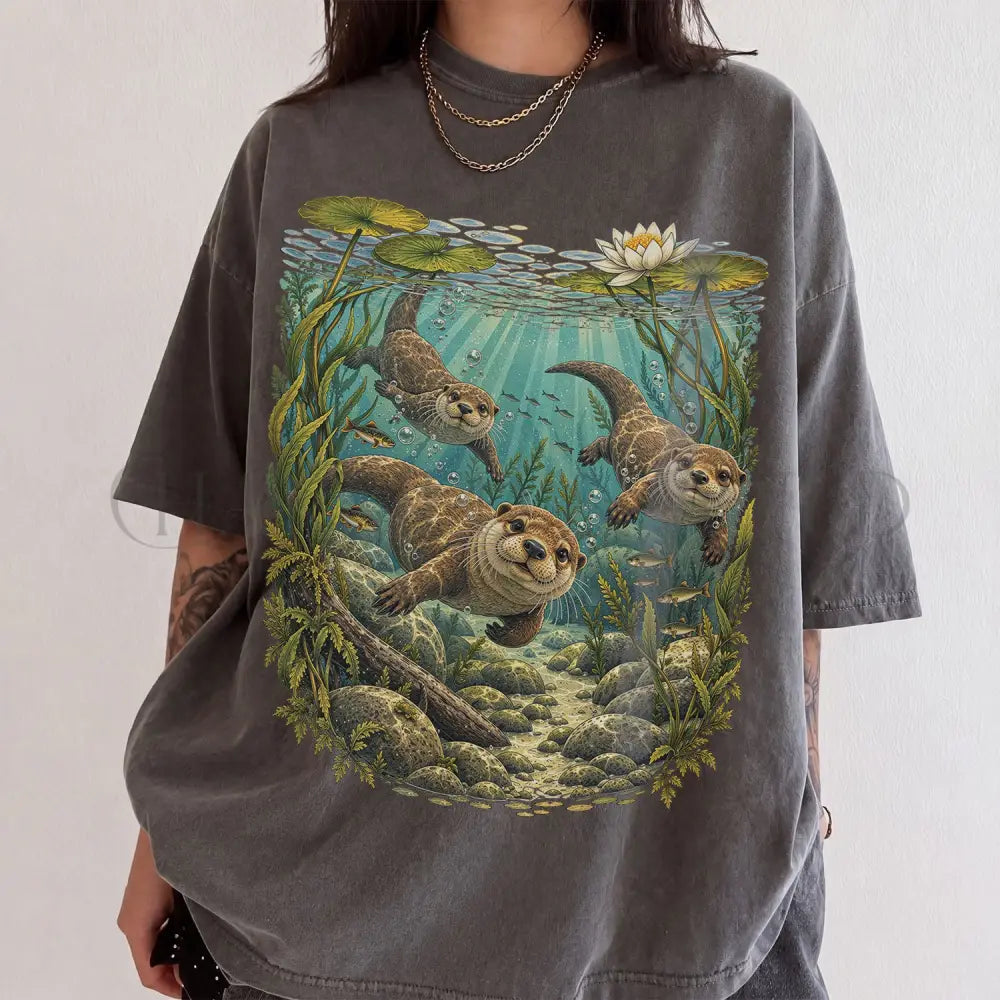 Swimming Otter Comfort Colors T-Shirt - Pepper / S - T-Shirt