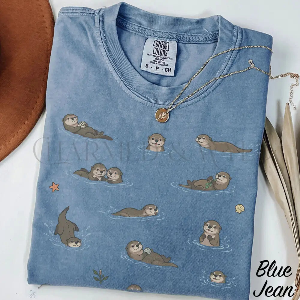 Swimming Otters Comfort Colors T-Shirt - Blue Jean / S - T-Shirt
